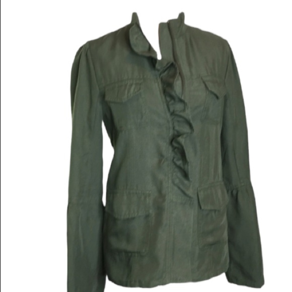 Hinge Seattle Zip Front Khaki Bell Sleeve Jacket